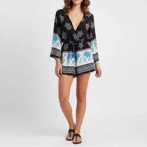 Vintage-Inspired Boho Elephant Print Romper Retro Bell Sleeve Festival Jumpsuit